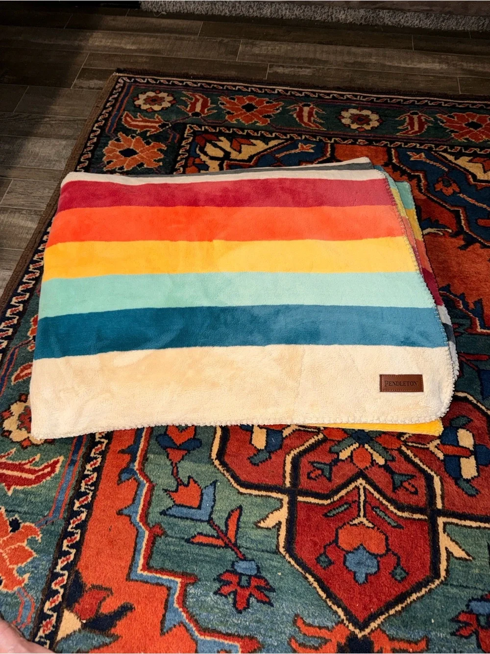 Pendleton Mount Foraker Ultra-Soft Plush Throw Blanket Reversible Rainbow Stripe